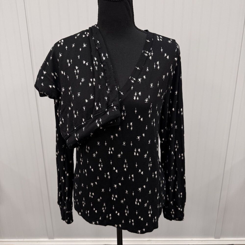 Soma Weekend Women's Medium Black Star Fleece Jogger Lounge 2-Piece Pajama Set